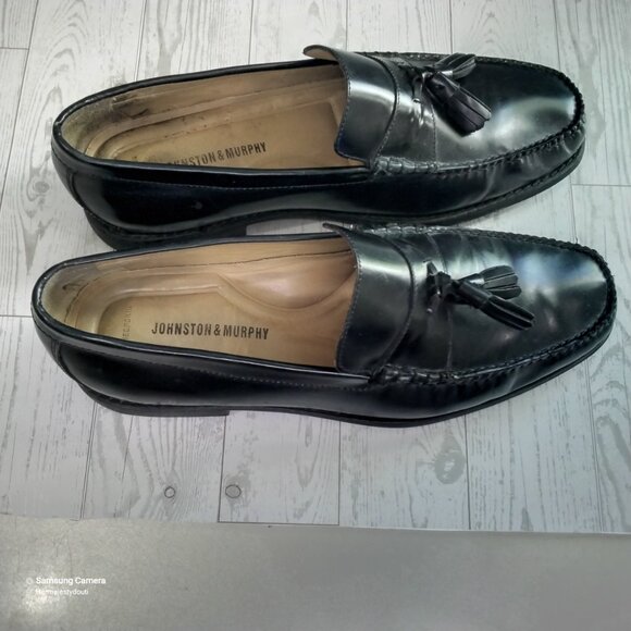 Men Johnson && Murphy Black Leather Tassel Loafers Made in Brazil 11M Worn Once - Picture 4 of 7